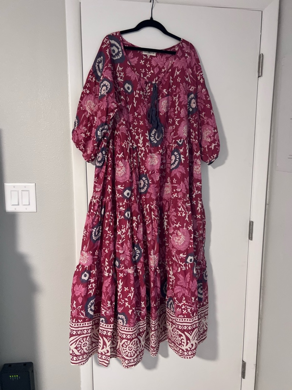 Natural Life Boho Floral Maxi Dress in Berry Pink with Navy Accents